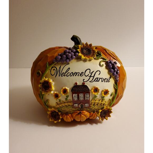 WELCOME HARVEST Sunflower and Grape Harvest Pumpkin - Picture 1 of 3